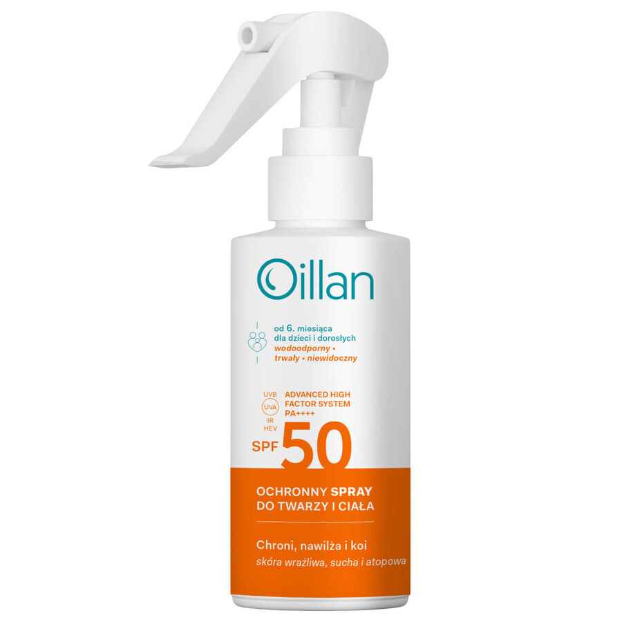 Oillan Sun, spray protector para cara y cuerpo, SPF 50, 125 ml + pelota de playa gratuita