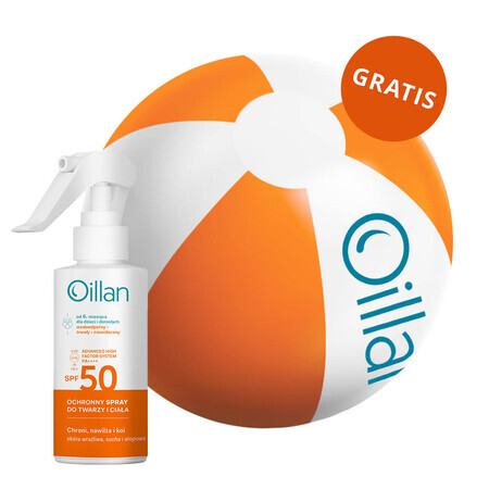 Oillan Sun, spray protector para cara y cuerpo, SPF 50, 125 ml + pelota de playa gratuita