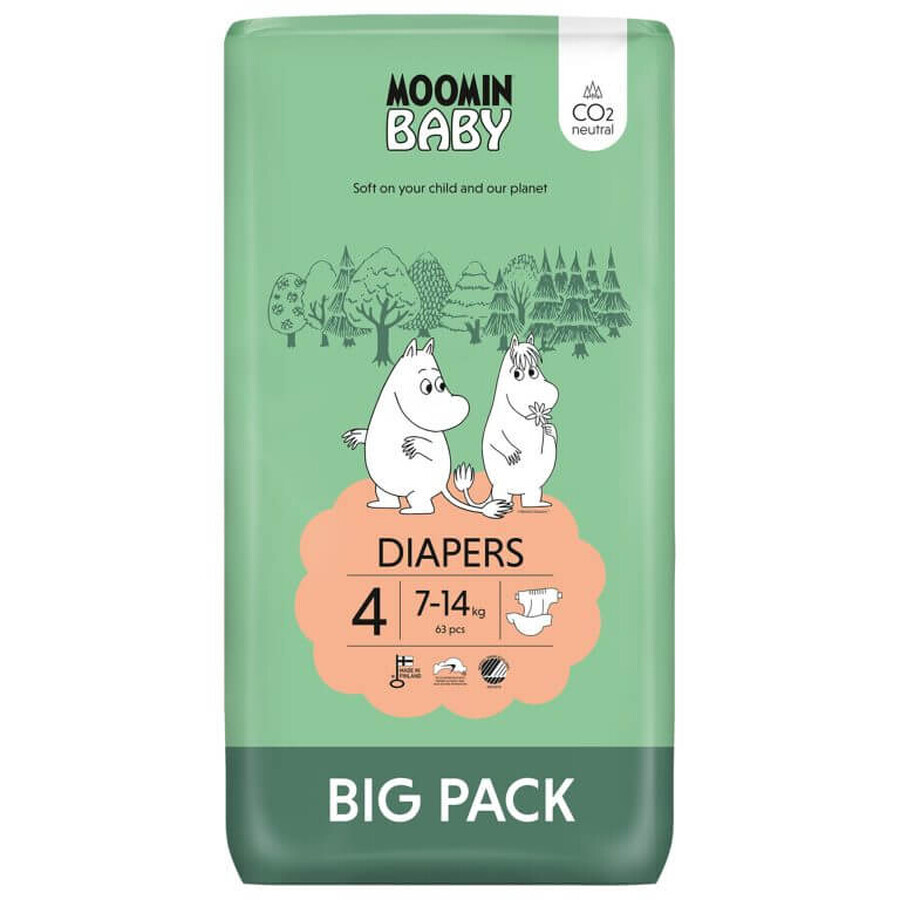 Moomin Baby, scutece, mărimea 4, 7-14 kg, 63 buc