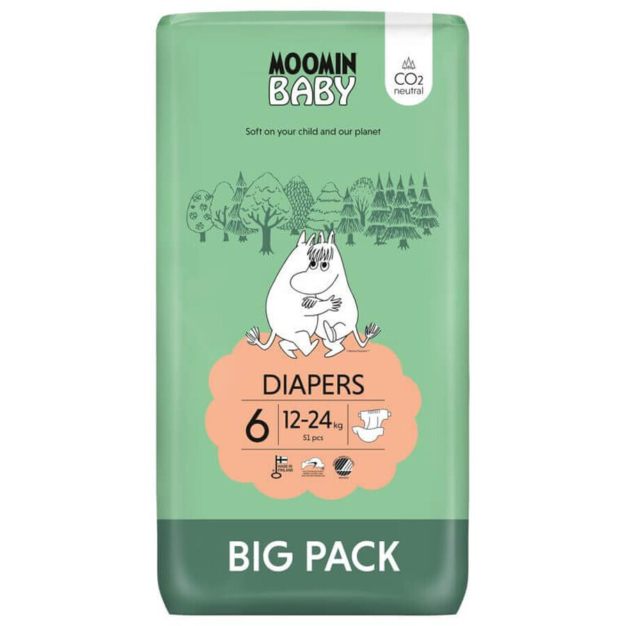 Moomin Baby Scutece, scutece, mărimea 6 Junior, 12-24 kg, 51 buc