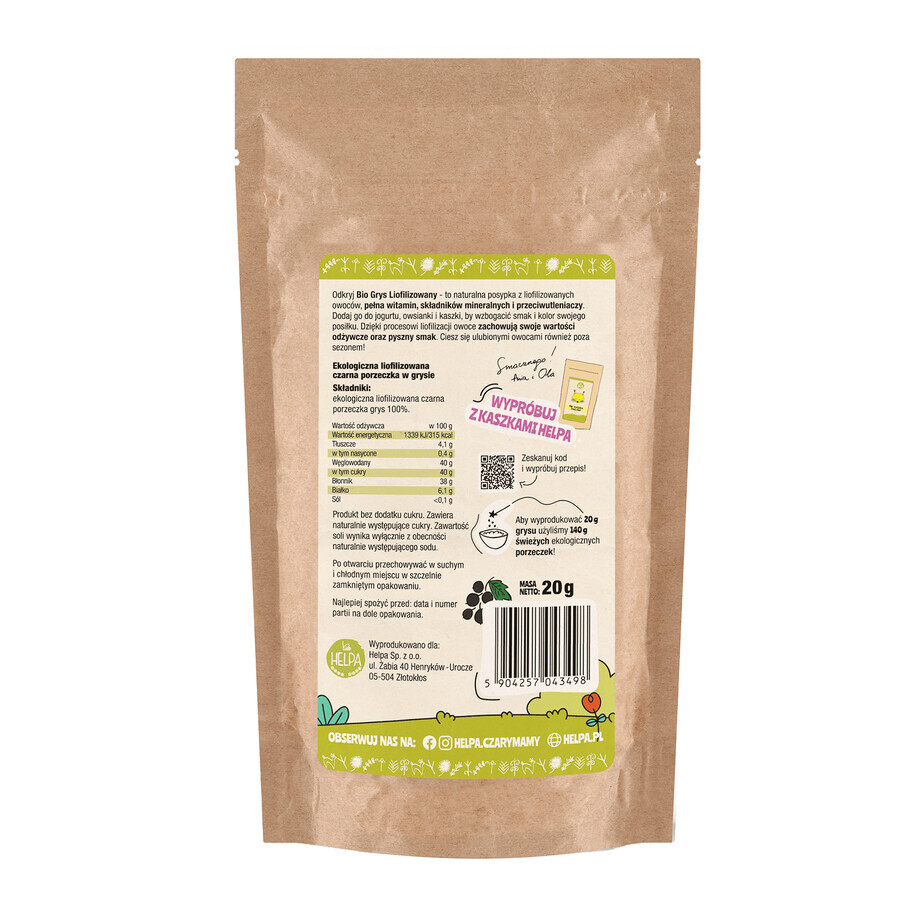 Helpa Bio Grits pezzi di ribes liofilizzato, 20 g