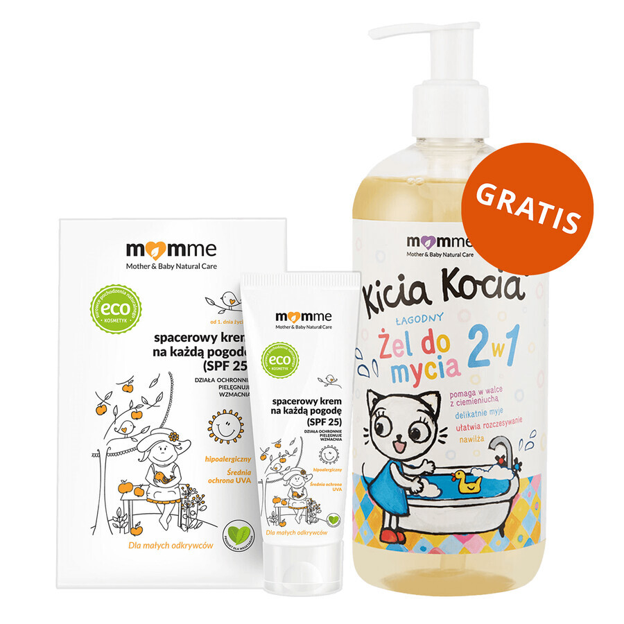 Momme, all weather wandelcrème vanaf dag 1, SPF 25, 50 ml + Kitty Kitten, 2-in-1 zachte wasgel, vanaf dag 1, 200 ml gratis