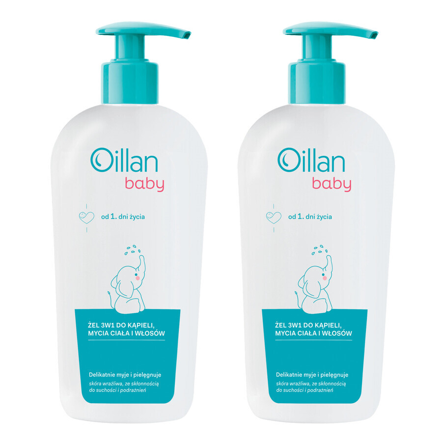 Set Oillan Baby, Bade-, Körper- und Haargel 3in1, ab dem ersten Tag des Lebens, 2 x 750 ml