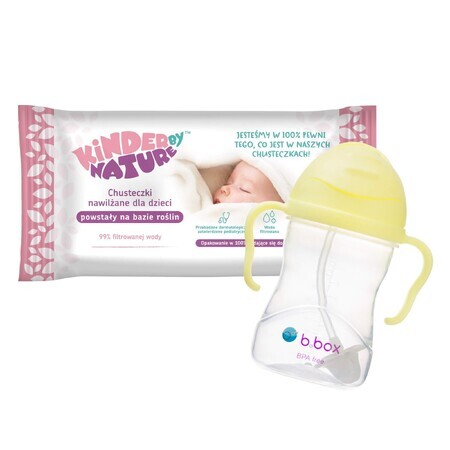 Set Kinder by Nature, salviette umidificate, 56 pezzi + B.Box, bottiglia con cannuccia, Gelato Banana Split, 240 ml