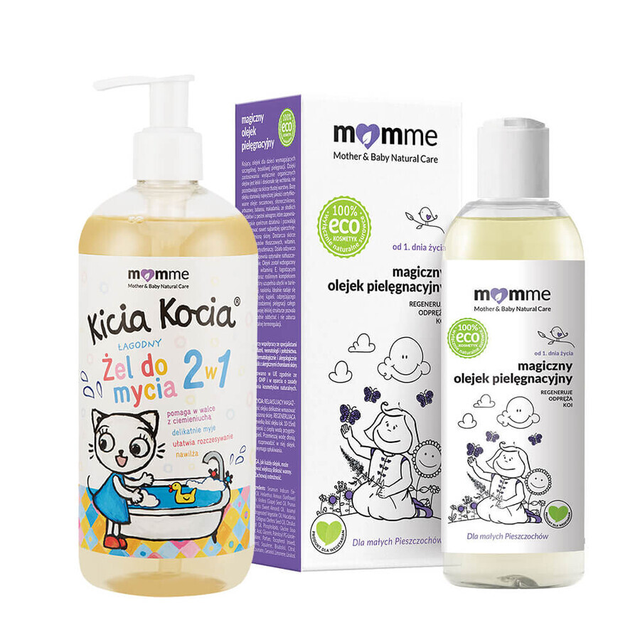 Momme, magische verzorgingsolie, 150 ml + Kitten, zachte 2-in-1 wasgel, vanaf dag 1, 200 ml gratis