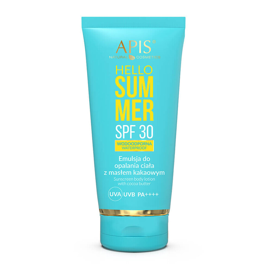 Set Apis Hello Summer, emulsione solare con burro di cacao, SPF 30, 200 ml + crema solare viso, SPF 30, 50 ml + borsa "Ama la tua pelle" in omaggio