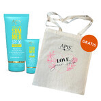 Set Apis Hello Summer, emulsione solare con burro di cacao, SPF 30, 200 ml + crema solare viso, SPF 30, 50 ml + borsa "Ama la tua pelle" in omaggio