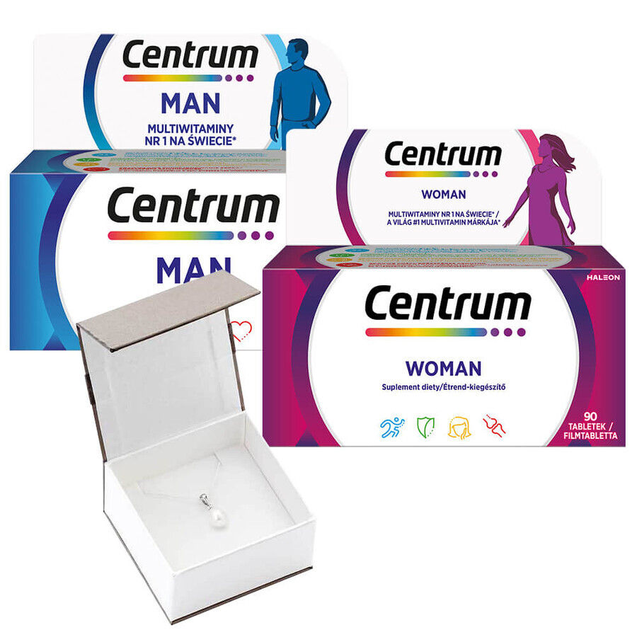 Set Centrum Man, 90 Tabletten + Centrum Woman, 90 Tabletten + Apart, Anhänger mit Perle gratis