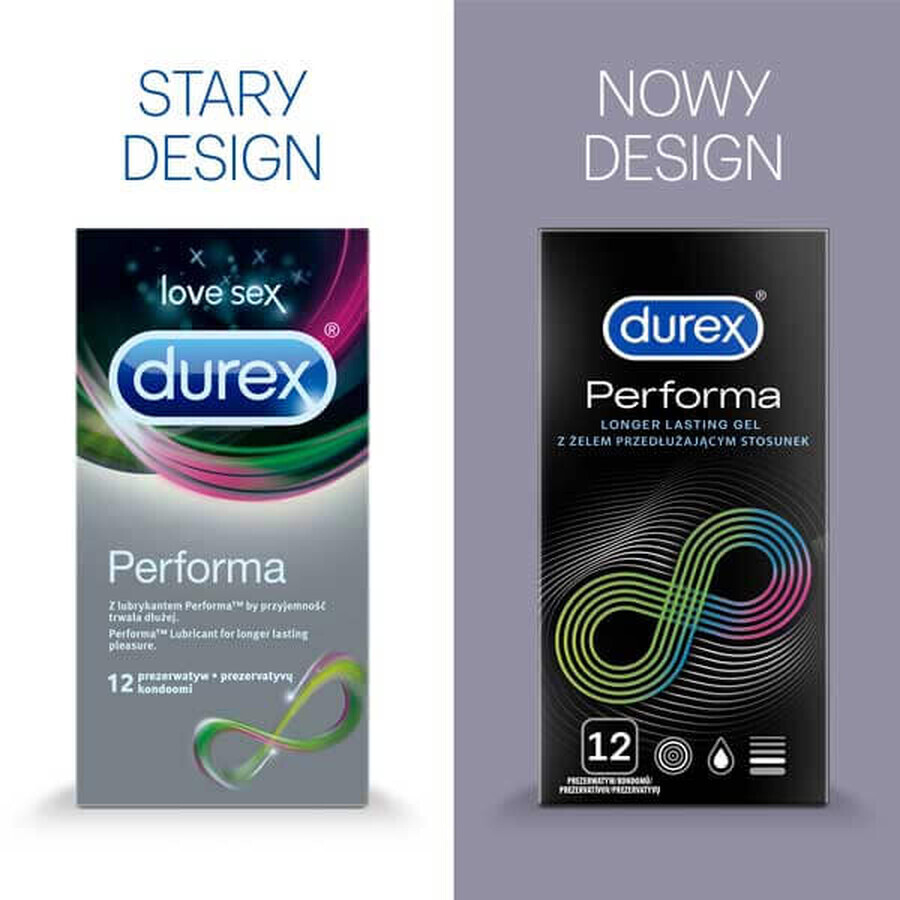 Durex Performa, condooms met verlengend glijmiddel, 12 stuks