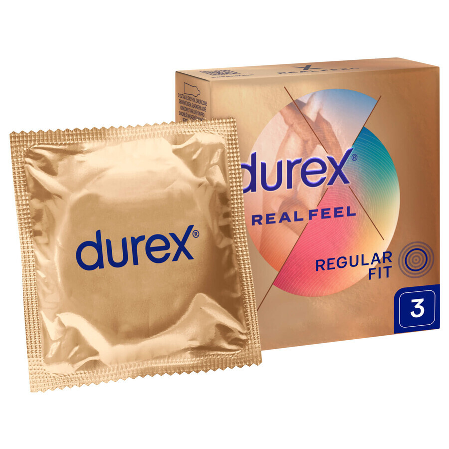 Durex Real Feel, preservativos lisos sin látex, 3 piezas