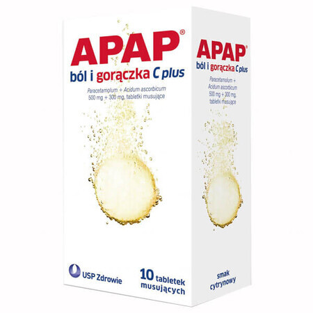 Apap dolor y fiebre C plus 500 mg + 300 mg, 10 comprimidos efervescentes