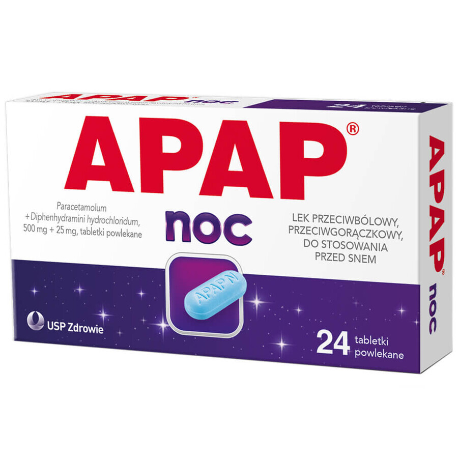 Apap Night 500 mg + 25 mg, 24 film-coated tablets