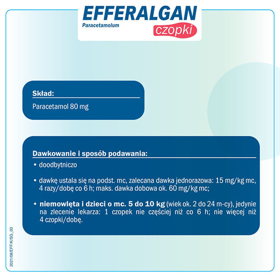 Efferalgan 80 mg, rectal suppositories, 10 pieces