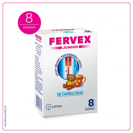 Fervex Junior 280 mg + 100 mg + 10 mg, granulaat voor orale oplossing, 8 sachets