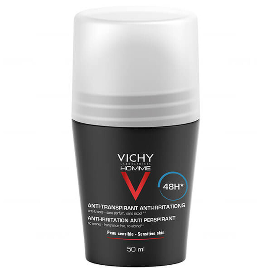 Vichy Homme, antitranspirante roll-on 48h para hombre, 50 ml