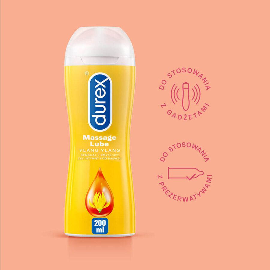 Durex, gel íntimo y de masaje 2 en 1 que estimula los sentidos, ylang ylang, 200 ml