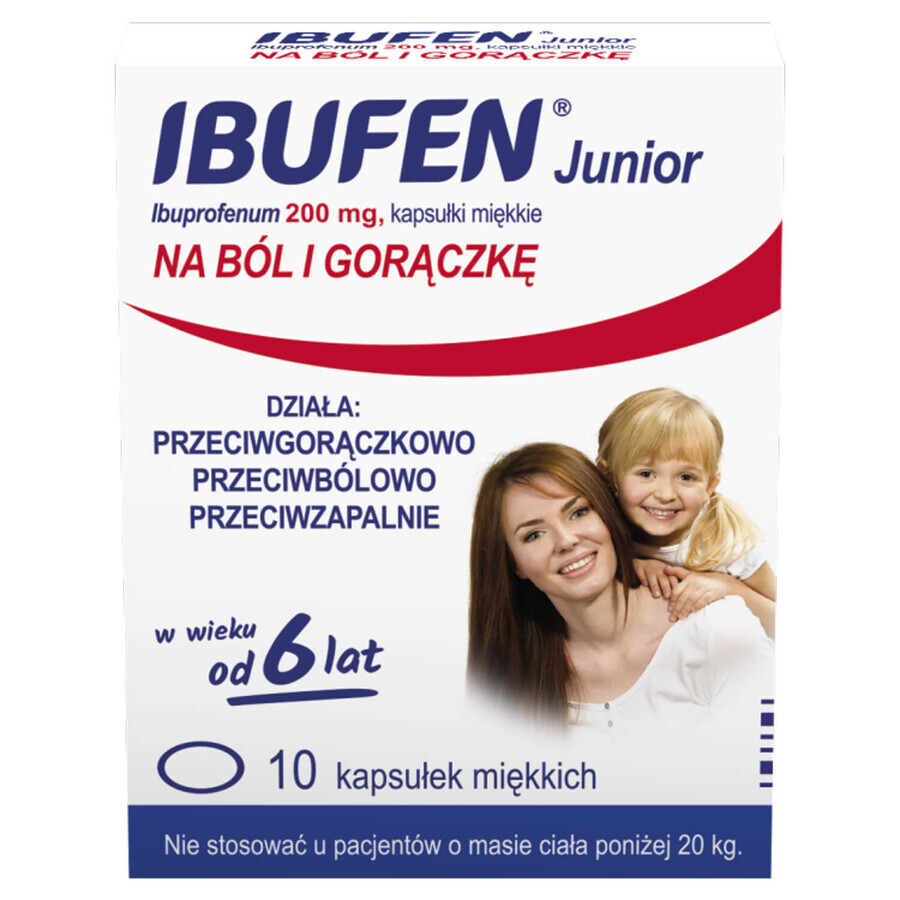 Ibufen Junior 200 mg, for children from the age of 6, 10 soft capsules