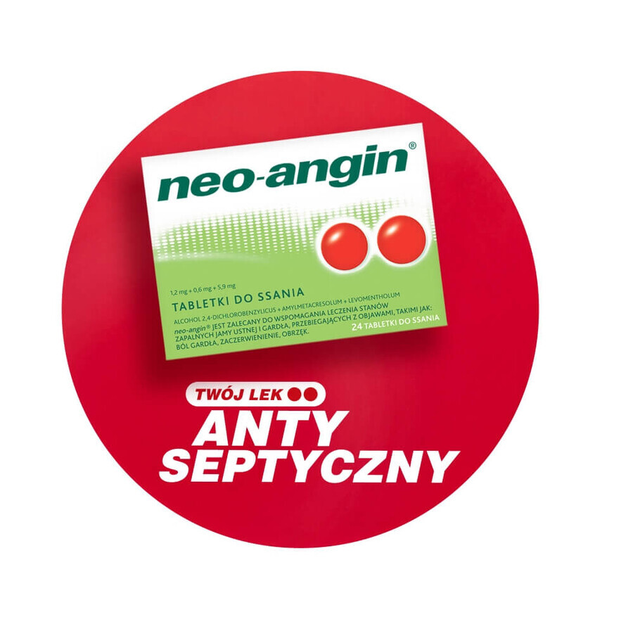 Neo-Angin 1,2 mg + 0,6 mg + 5,9 mg, 24 zuigtabletten