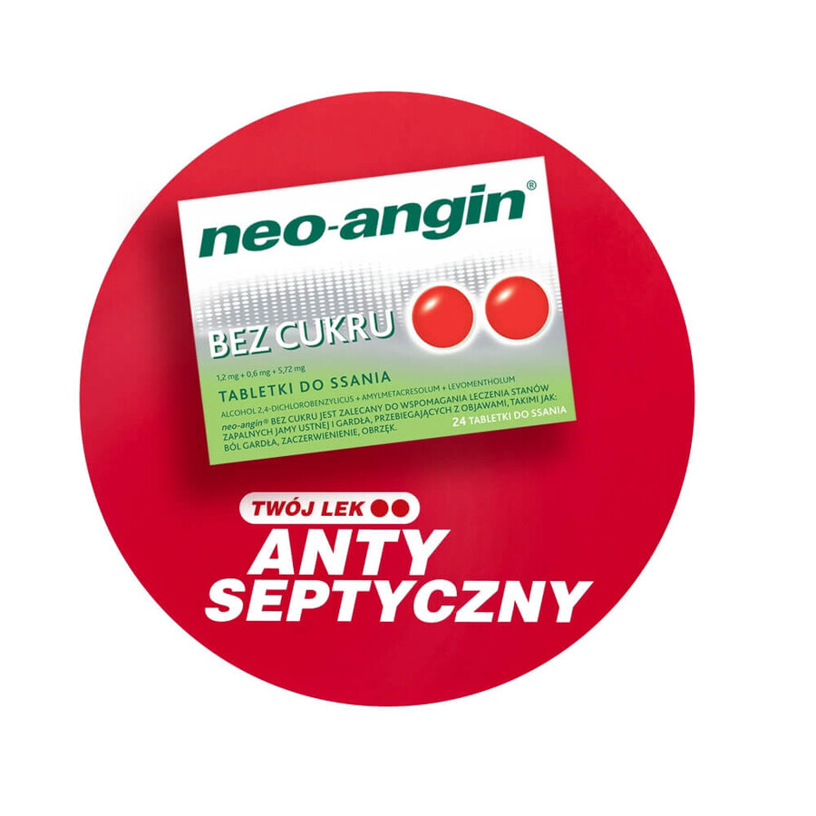 Neo-Angin zuckerfrei 1,2 mg + 0,6 mg + 5,72 mg, 24 Lutschtabletten