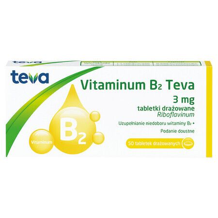 Vitaminum B2 Teva 3 mg, 50 geïrriteerde tabletten