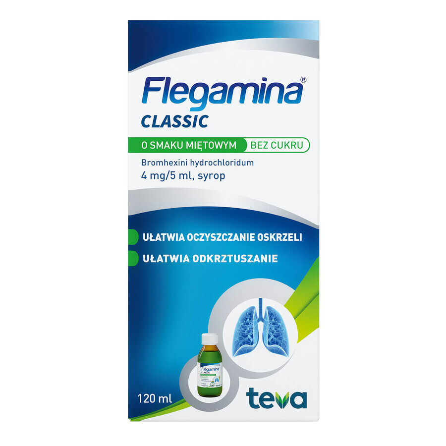 Flegamina Classic cu aromă de mentă fără zahăr 4 mg/ 5 ml, sirop, 120 ml