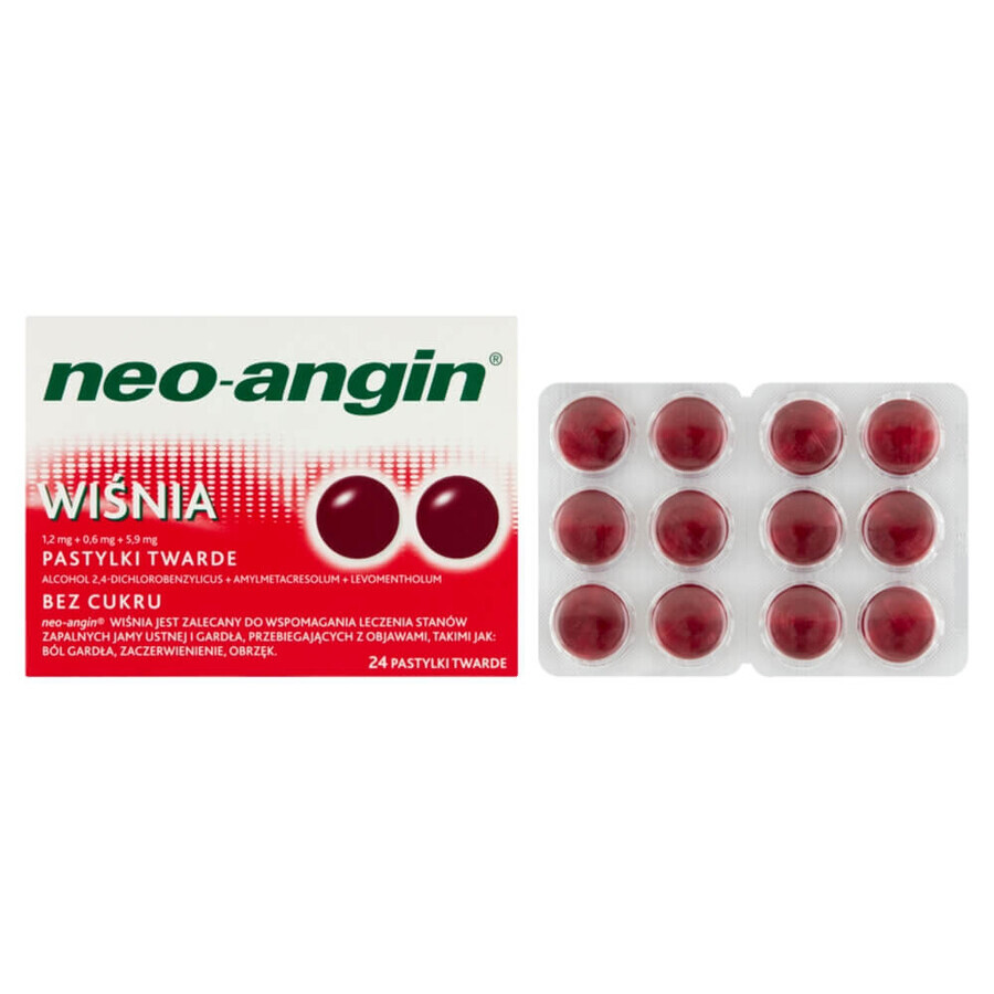 Neo-Angin Kers 1,2 mg + 0,6 mg + 5,9 mg, 24 harde zuigtabletten