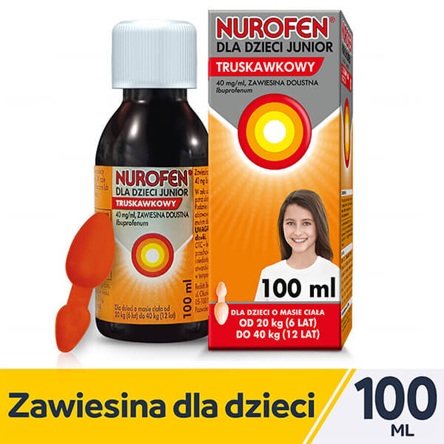 Nurofen for children Junior strawberry 40 mg/ml, oral suspension, 6-12 years, 100 ml