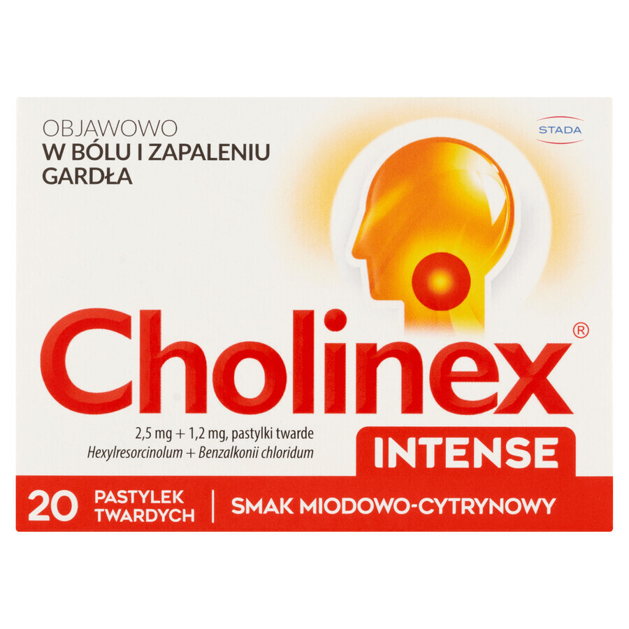 Cholinex Intense 2,5 mg + 1,2 mg, sabor miel y limón, 20 pastillas duras