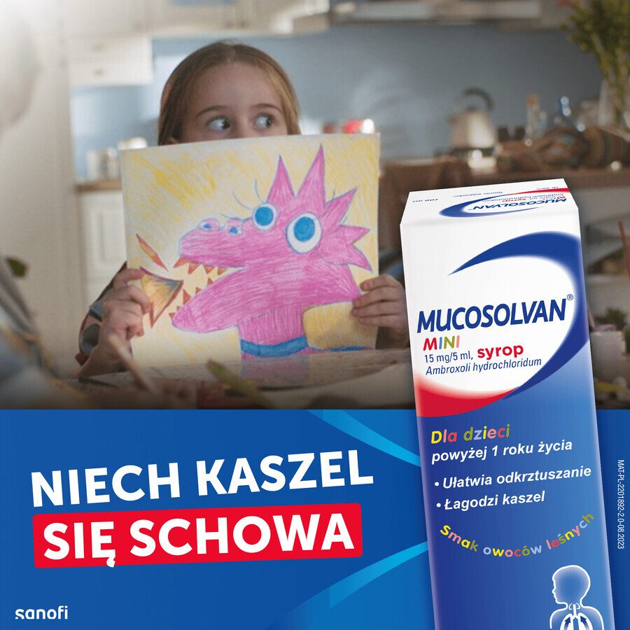 Mucosolvan Mini 15 mg/5 ml, jarabe para niños mayores de 1 año, sabor a frutas del bosque, 100 ml