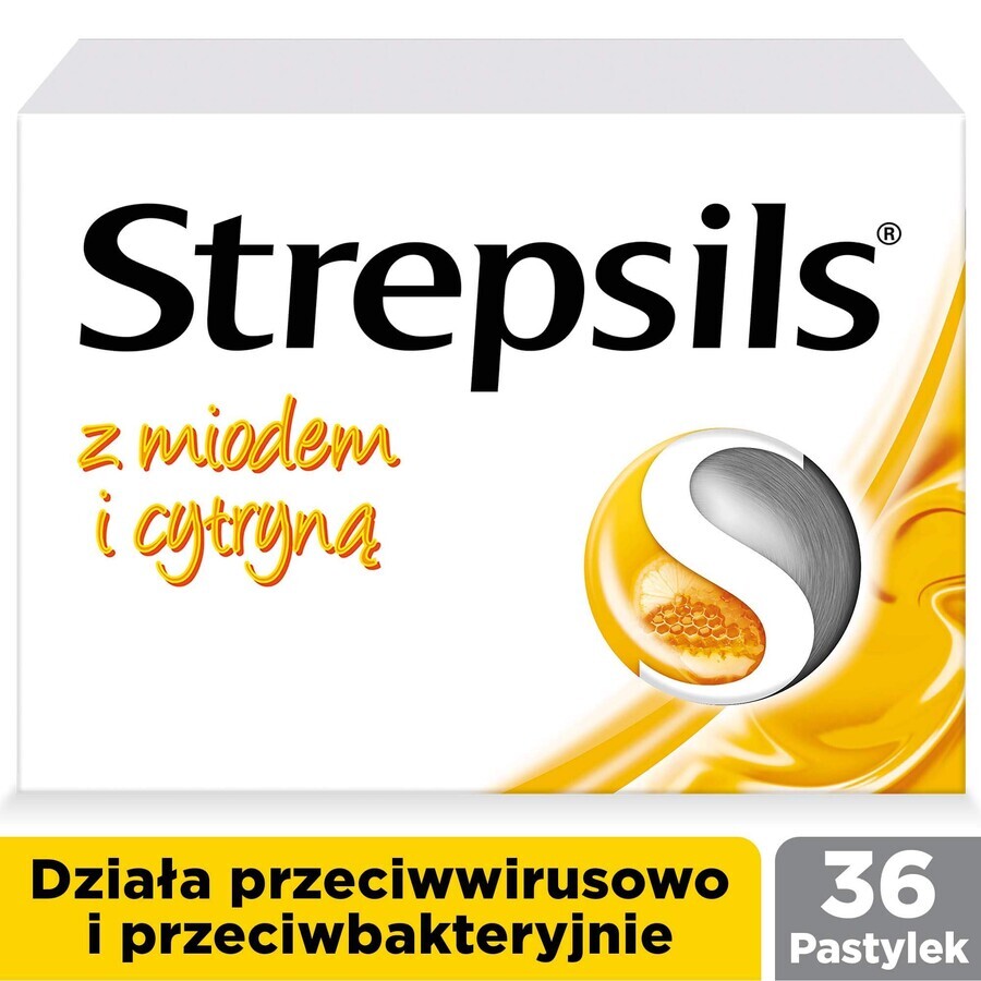 Strepsils met honing en citroen 1,2 mg + 0,6 mg, 36 harde zuigtabletten