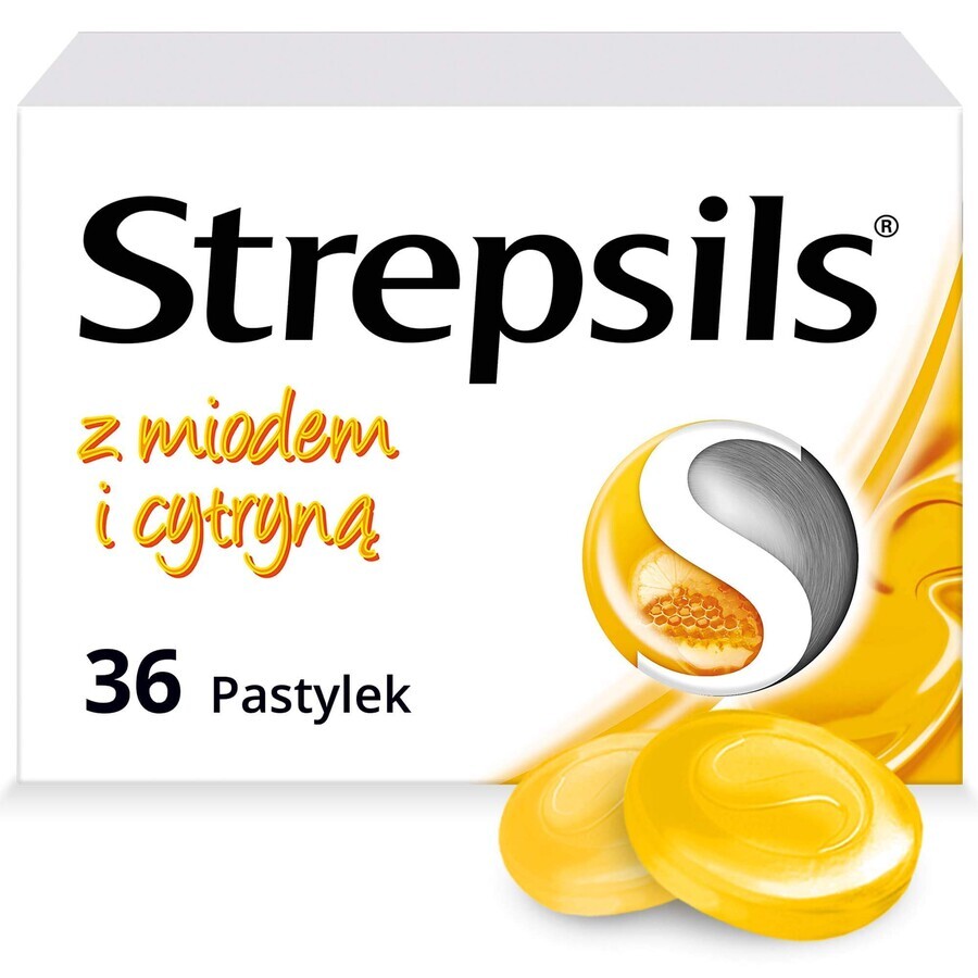 Strepsils met honing en citroen 1,2 mg + 0,6 mg, 36 harde zuigtabletten