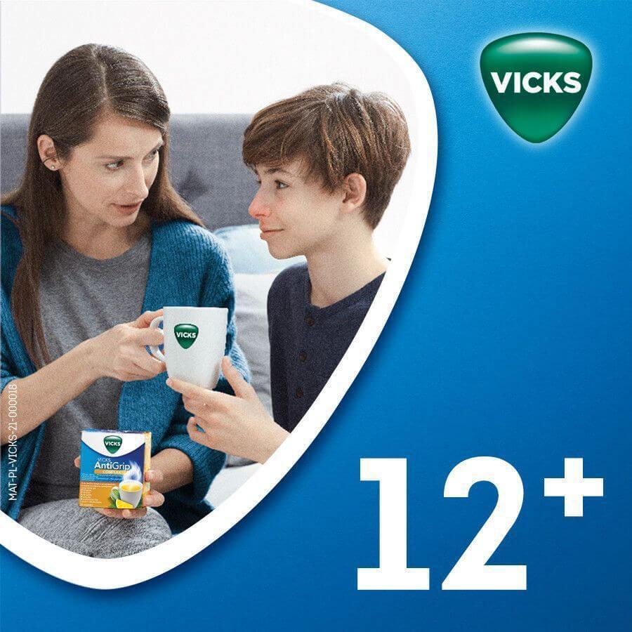 Vicks AntiGrip Complex 500 mg + 200 mg + 10 mg, pulbere pentru soluție orală, 10 pliculețe