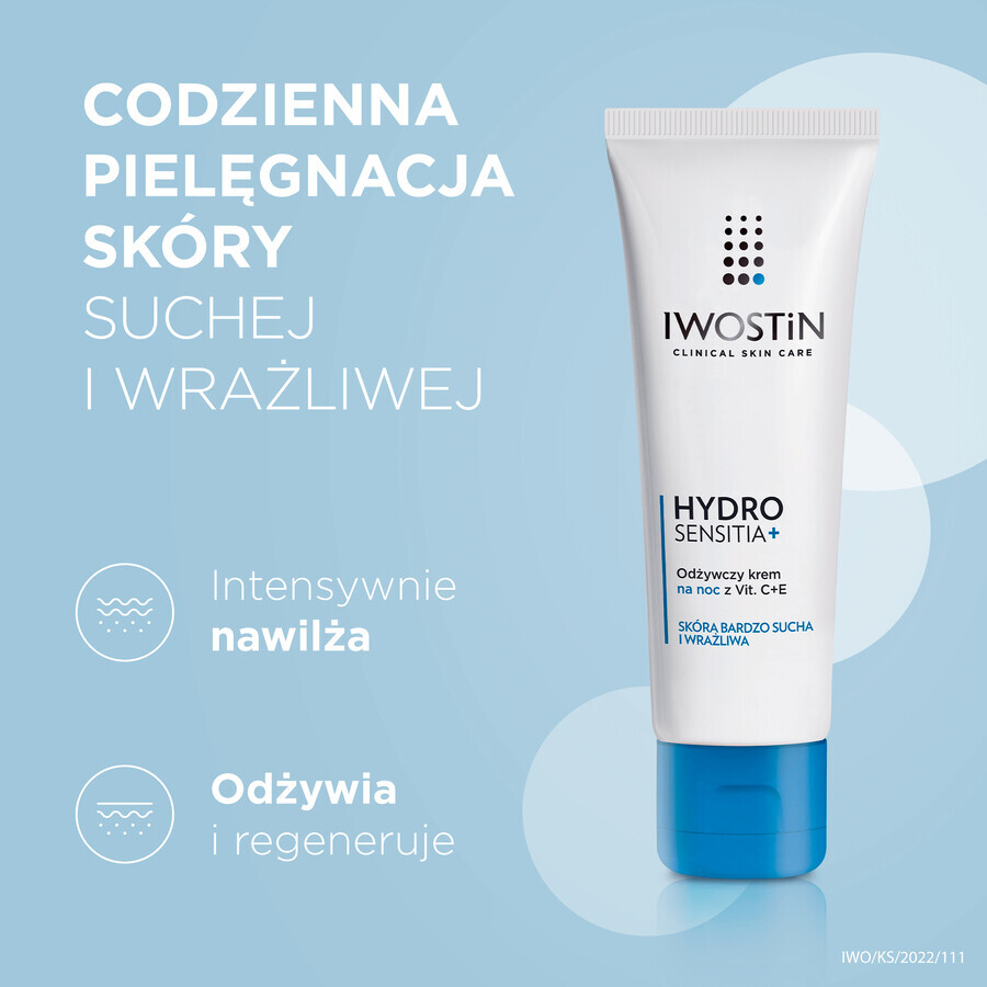 Iwostin Hydro Sensitia, crème de nuit nourrissante aux vitamines C+E, 50 ml