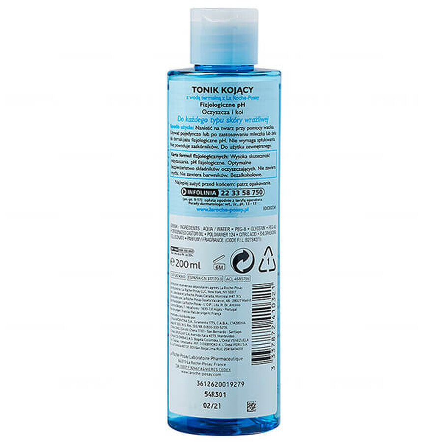 La Roche-Posay, tonico lenitivo per il viso, pH fisiologico, 200 ml