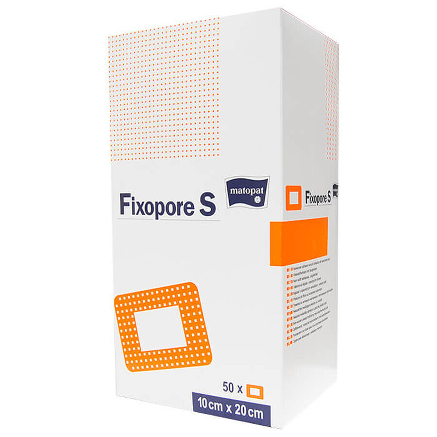 Matopat Fixopore S, zelfklevend verband, vlies, steriel, met absorberend kompres, 10 cm x 20 cm, 50 stuks