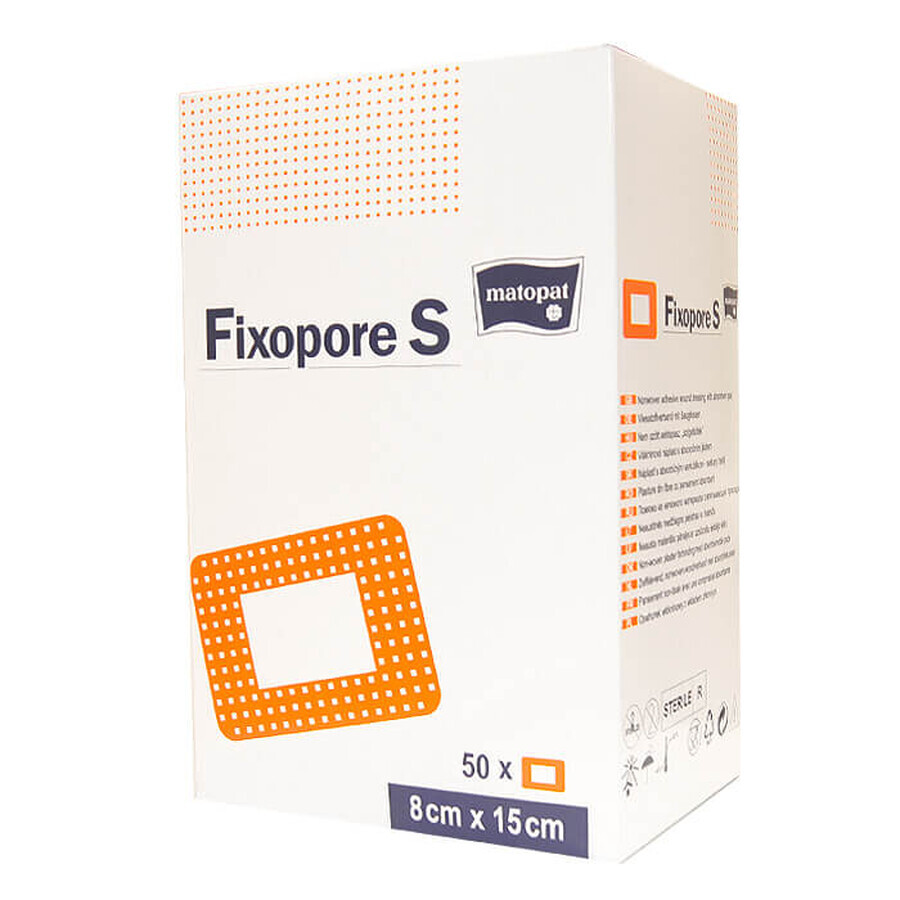 Matopat Fixopore S, zelfklevend verband, vlies, steriel, met absorberend kompres, 8 cm x 15 cm, 50 stuks