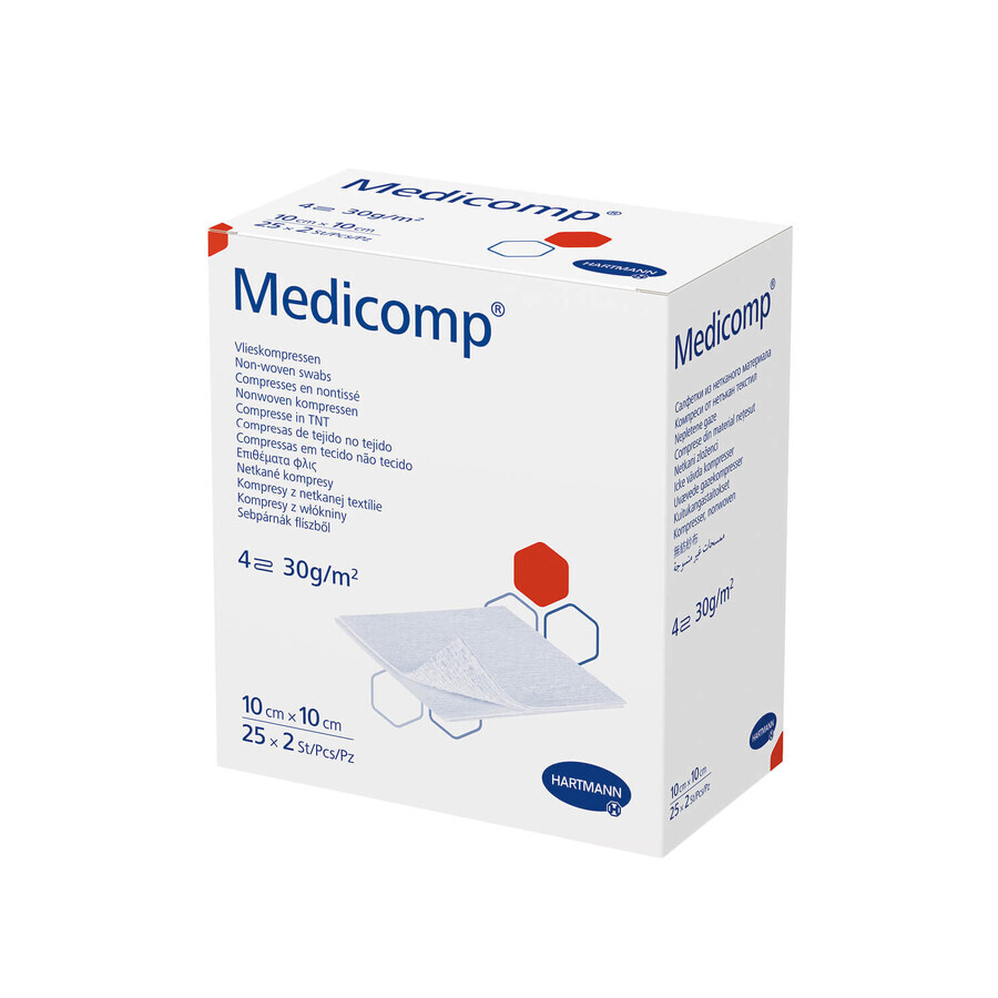 Medicomp, steriel, vlieskompressen, 4 lagen, 30 g/m2, 10 cm x 10 cm, 50 st.