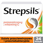 Strepsils sinaasappel met vitamine C 1,2 mg + 0,6 mg, 24 harde zuigtabletten