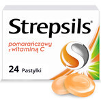 Strepsils sinaasappel met vitamine C 1,2 mg + 0,6 mg, 24 harde zuigtabletten