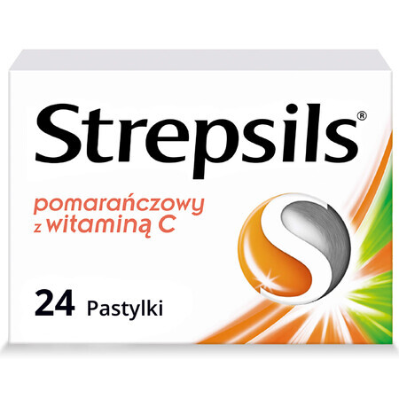 Strepsils sinaasappel met vitamine C 1,2 mg + 0,6 mg, 24 harde zuigtabletten