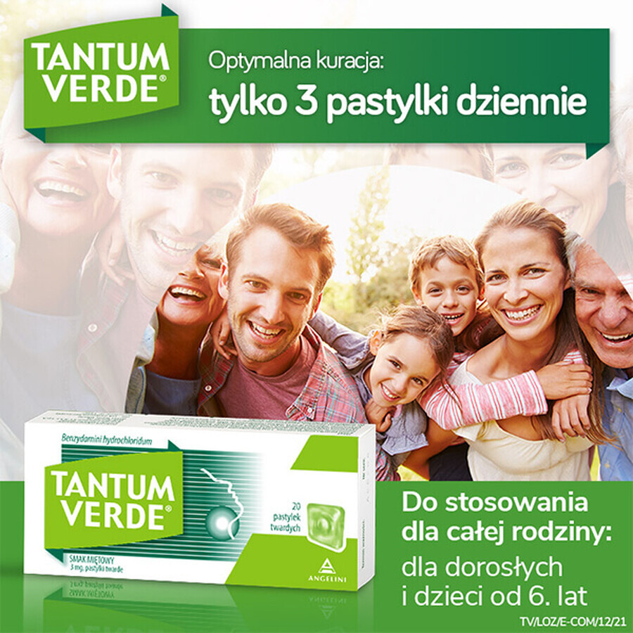 Tantum Verde 3 mg, mint flavor, 20 hard tablets