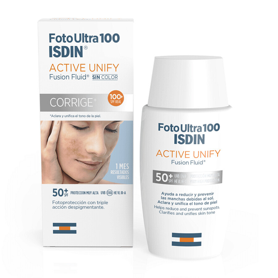 Fluido solare per il viso con SPF 50+ Active Unify Fusion Fluid, 50 ml, Isdin