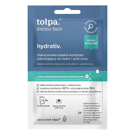 Tolpa Dermo Face Hydrativ, hydrating hyaluronic mask for face and eyes, 6 ml x 2 sachets