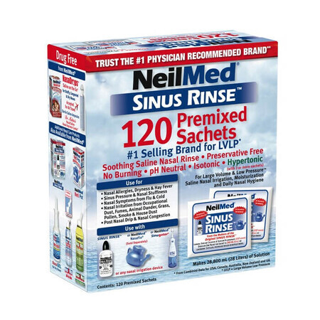 Sinus Rinse Kit, Supplement voor sinusspoeling voor volwassenen, 120 sachets