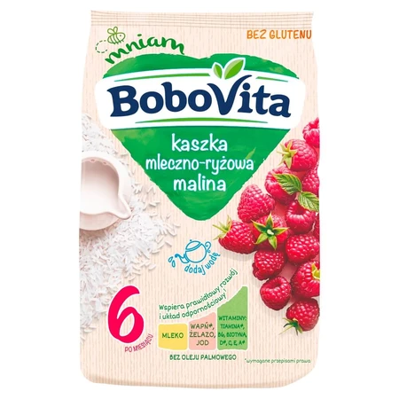 BoboVita Bouillie de riz au lait, framboise, sans gluten, après 6 mois, 230 g
