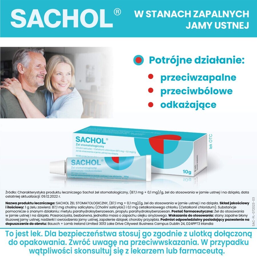 Sachol (87,1 mg + 0,1 mg)/g, tandgel, 10 g