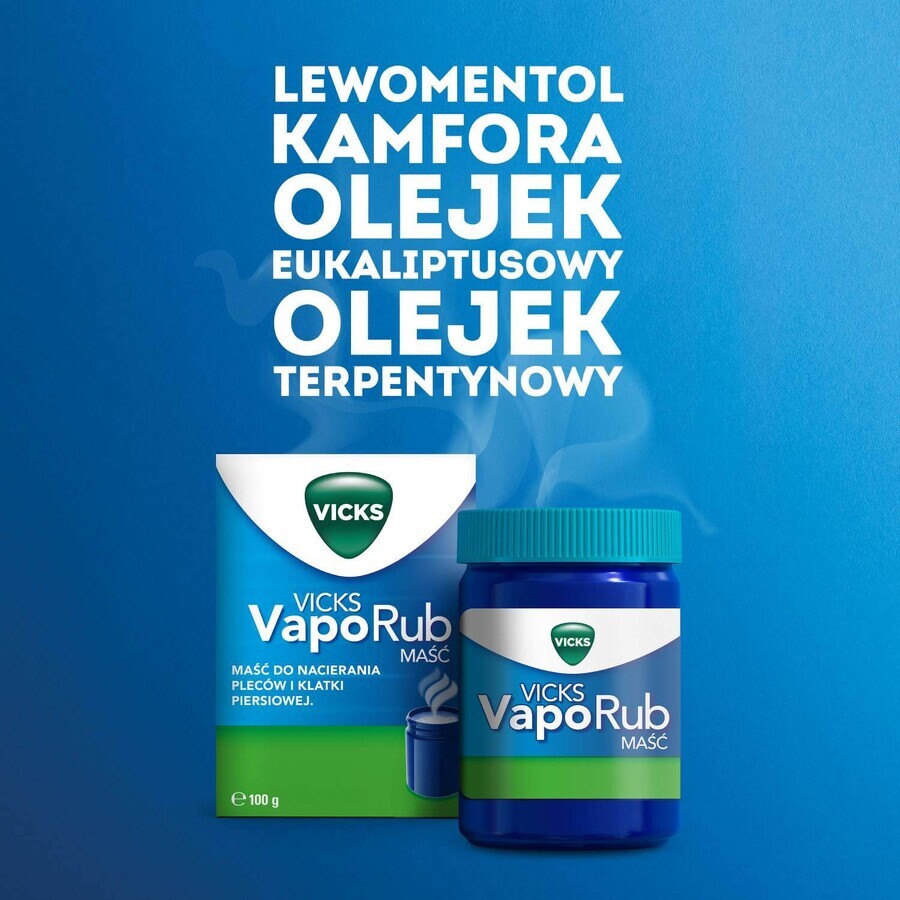 Vicks VapoRub, zalf voor kinderen vanaf 5 jaar en volwassenen, 100 g