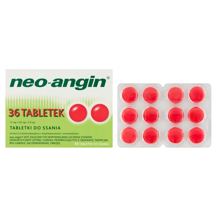 Neo-Angin 1,2 mg + 0,6 mg + 5,9 mg, 36 pastiglie