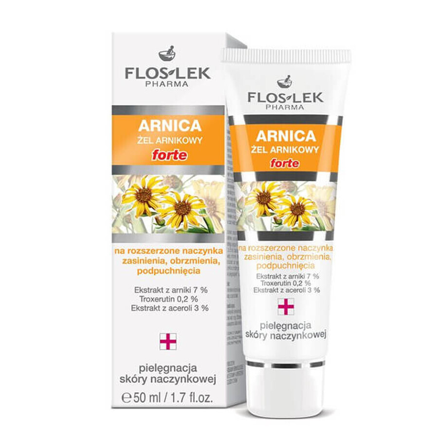 Flos-Lek Arnica, Arnica gel Forte, voor verwijde haarvaten, kneuzingen, zwellingen, zwellingen, 50 ml