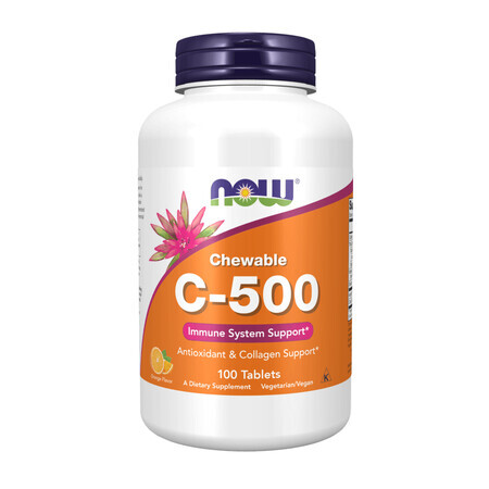 Now Foods C-500, vitamina C + bioflavonoides + acerola, sabor naranja, 100 comprimidos masticables